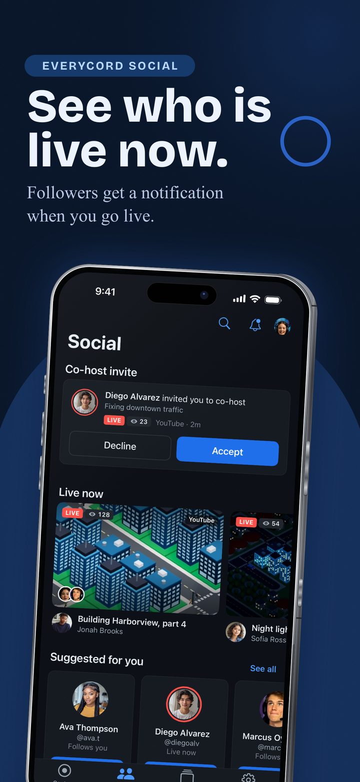 See who is live now. Followers get a notification when you go live.